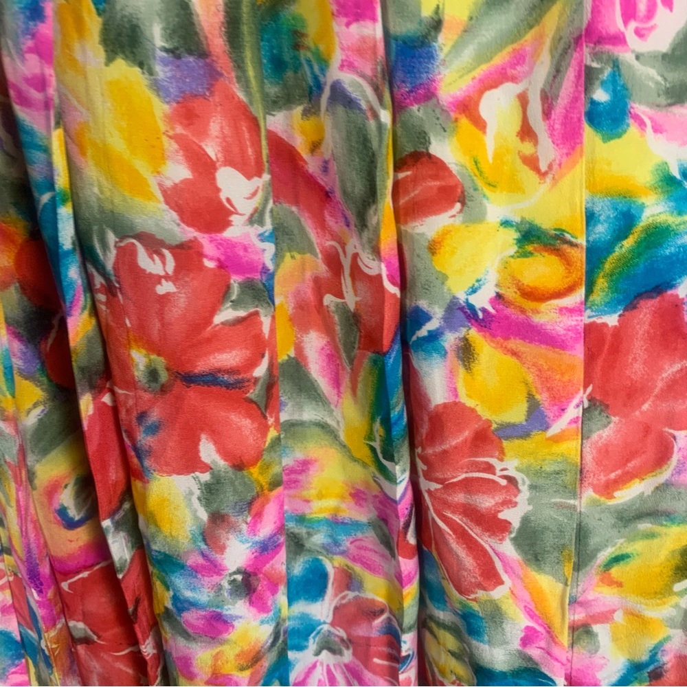 VTG Albert Nipon Boutique 100% Silk Pleated Floral Midi Skirt - Picture 8 of 11